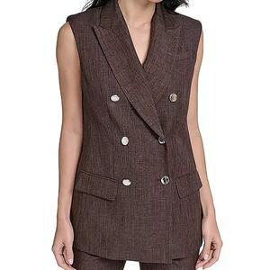 Calvin Klein Double Breasted Textured Sleeveless Button Up Petite Vest Womens 6P